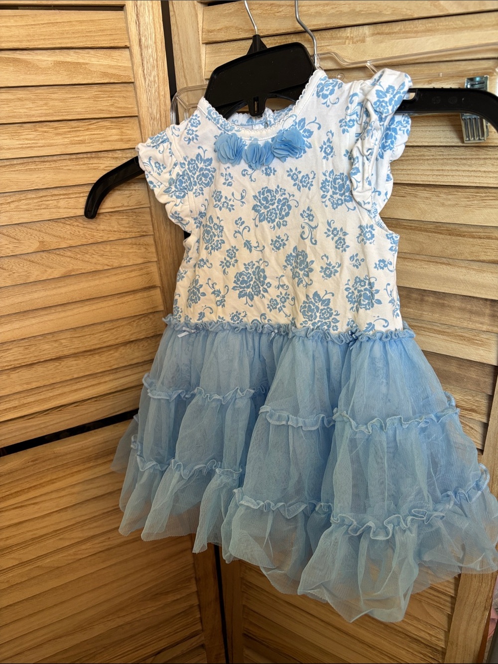 Little Me White and Light Blue Floral Baby Dress With Snap Bottom 24M